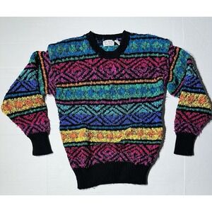 Vintage 90s Womens Pullover Sweater Large Multicolor Geometric  100% Acrylic